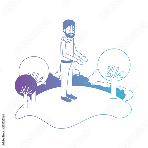 isometric man with beard in field landscape avatar character vector illustration