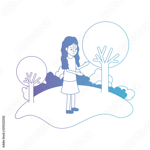 isometric little girl in field landscape character vector illustration design
