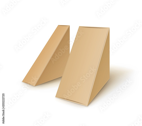 Vector Set of Brown Blank Cardboard Triangle Take Away Boxes Packaging For Sandwich, Food, Gift, Other Products Mock up Close up Isolated on White Background