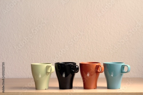 4 colorful mugs unique interesting, happy sun colorful