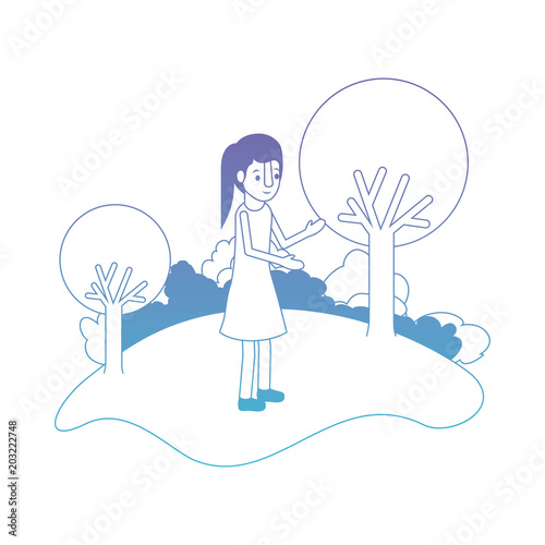 isometric little girl in field landscape character vector illustration design