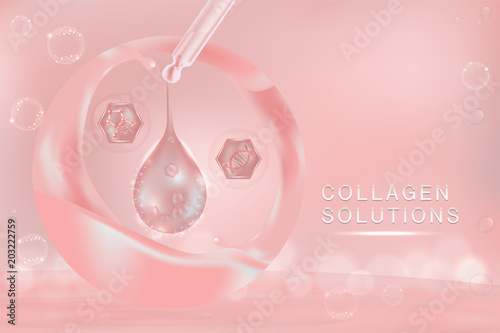 Pink Collagen Serum drop, cosmetic advertising background ready to use, luxury skin care ad, illustration vector.	