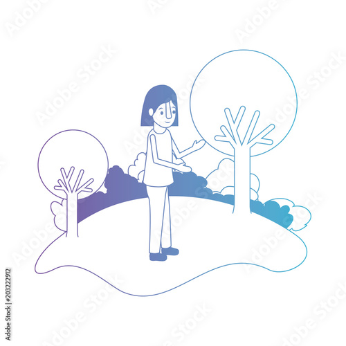 isometric little girl in field landscape character vector illustration design
