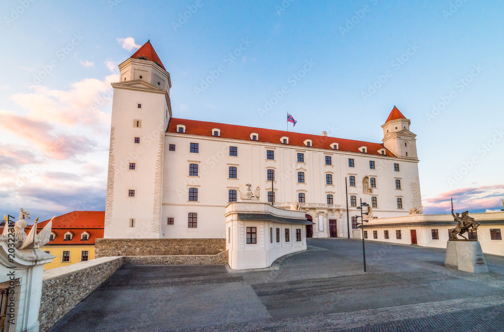 Bratislava Castle or Bratislavsky Hrad at Sunset. The Main Castle of Capital City of Slovakia.