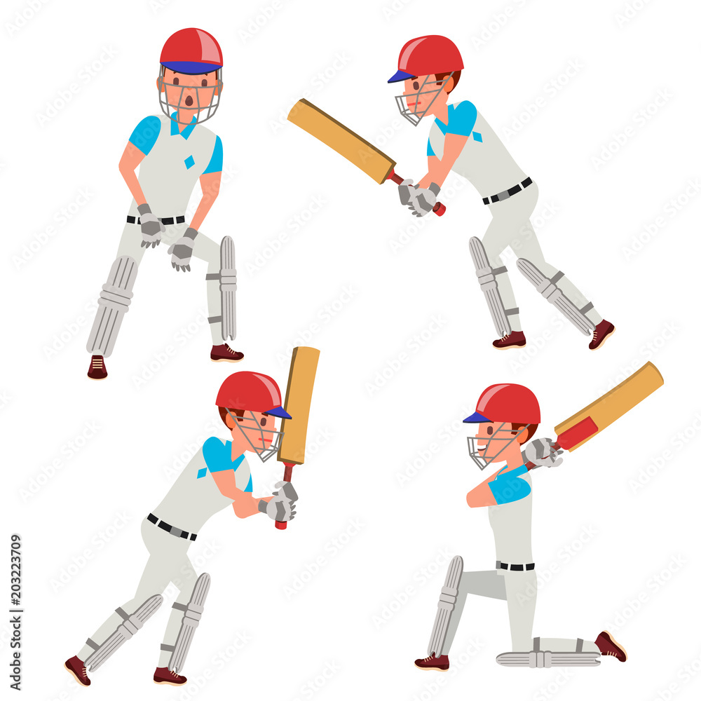Cricket Player Male Vector. Cricket Team Characters. Flat Cartoon  Illustration Stock Vector | Adobe Stock