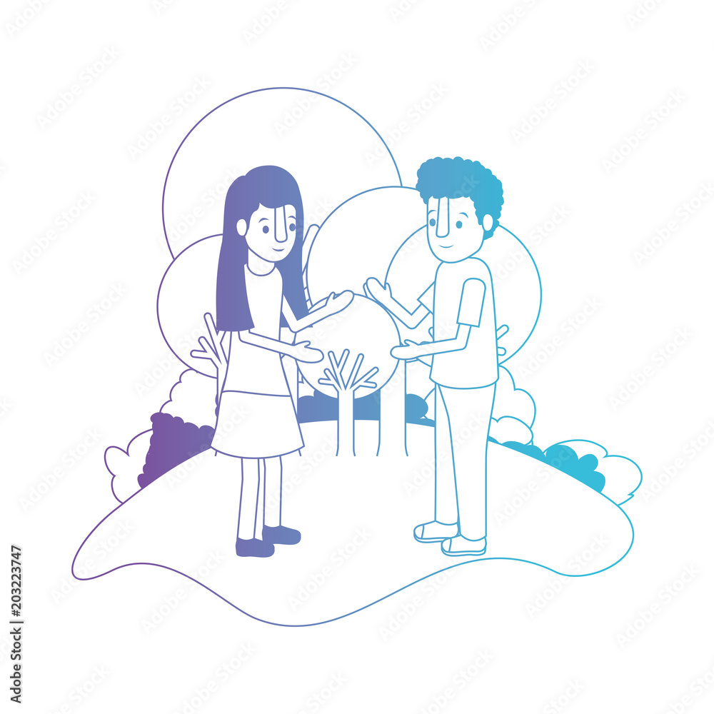 isometric little kids couple in field landscape character vector illustration isometric little kids couple in field landscape character vector illustration