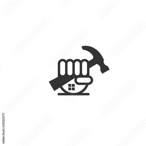 Vector Hand Holding Hammer for Woodworker Construction Modern Line Design Template