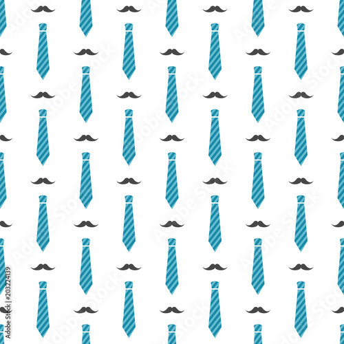 Photographie Vector seamless pattern with mustaches and blue neckties