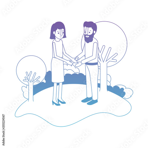 couple isometrics in field landscape avatars characters vector illustration