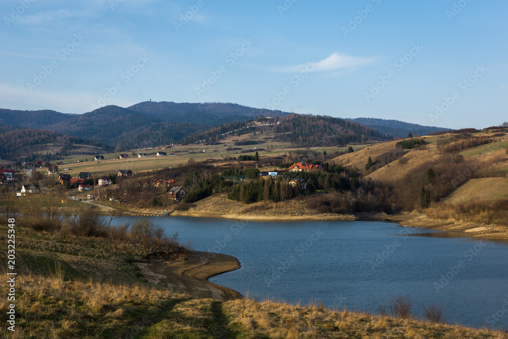 Czorsztynskie lake near Kluszkowce village at spring, Pieniny, Poland