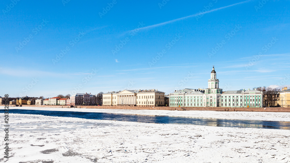 view of Universitetskaya Embankment with palaces
