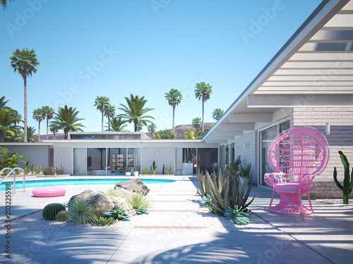 beautiful vacation estate with a pool. 3d rendering photo