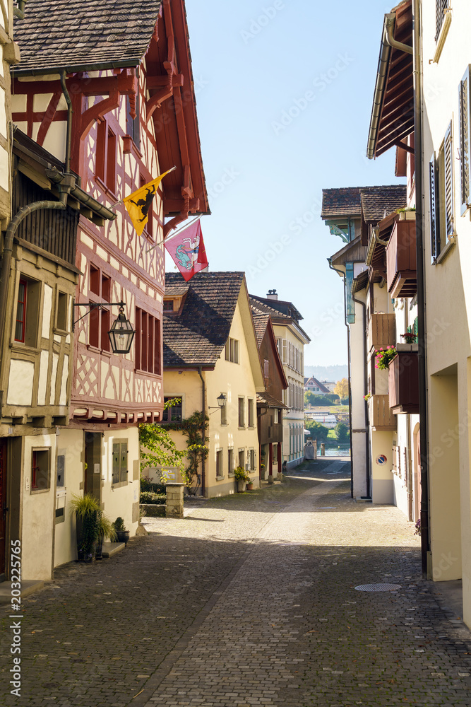 Fototapeta premium The Choligass down to the Rhine river, Stein am Rhein, Switzerland