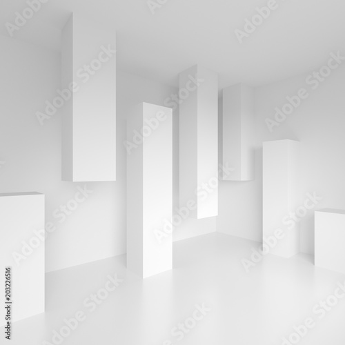Abstract Interior Design. Office Room Background. White Modern Wallpaper