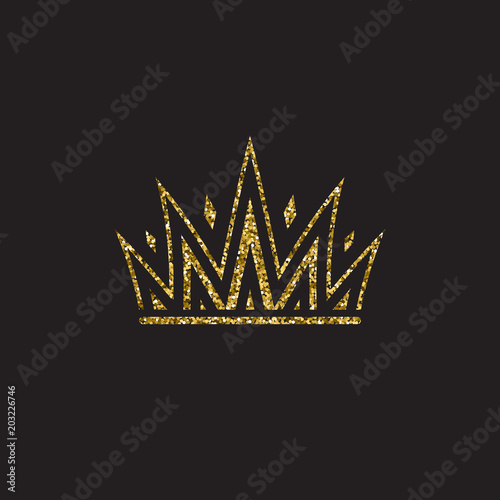 Queen crown, royal gold headdress. King golden accessory. Isolated vector illustrations. Elite class symbol on black background.