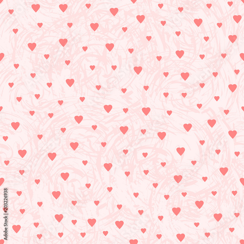 Seamless pattern from the pink hearts and abstract background.