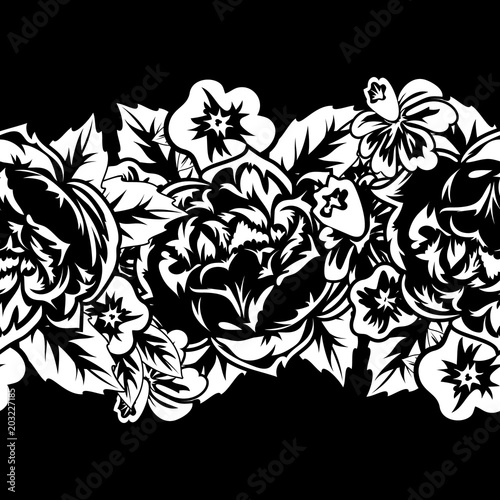 seamless monochrome pattern of flowers for greeting cards, background, price tags