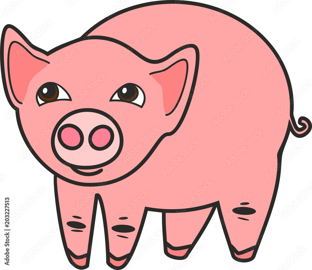 Naklejka premium Cute cartoon pink pig on white background