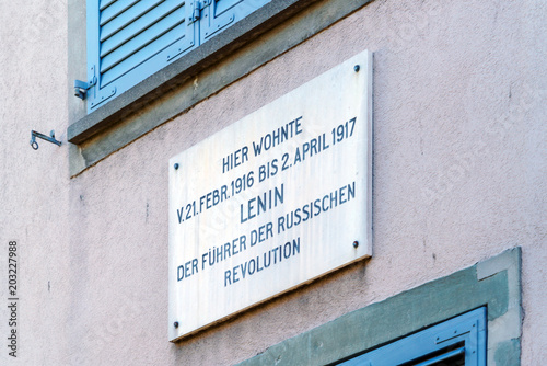 The house where Vladimir Lenin lived with a memorial plaque, Zurich, Switzerland