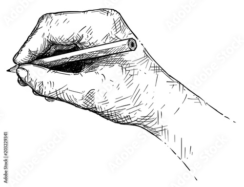 Vector artistic pen and ink drawing illustration of hand writing or sketching with pencil.