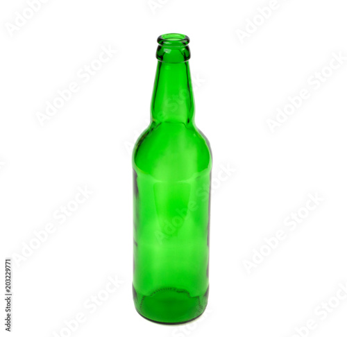 green glass empty bottle on a white background