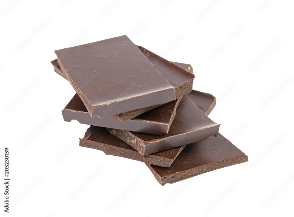 pieces of chocolate on a white background pieces of chocolate on a white background