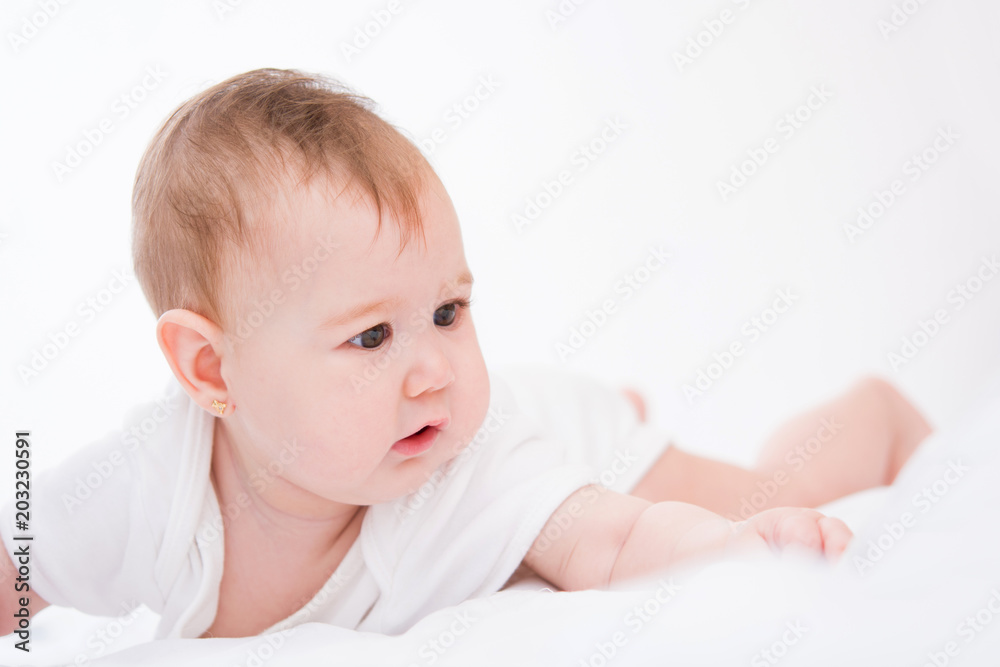 Adorable little baby girl on white background. Adorable little baby girl on white background.
