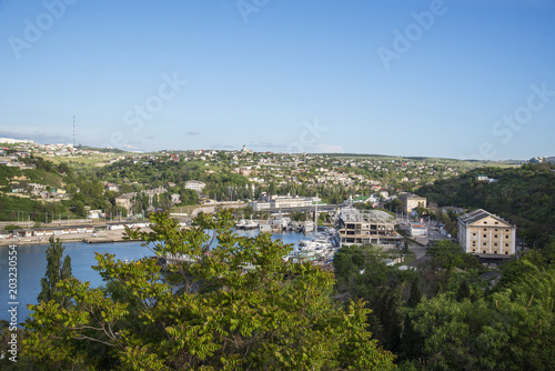 Beautiful view of Sevastopol from the observation platform in spring sunny day