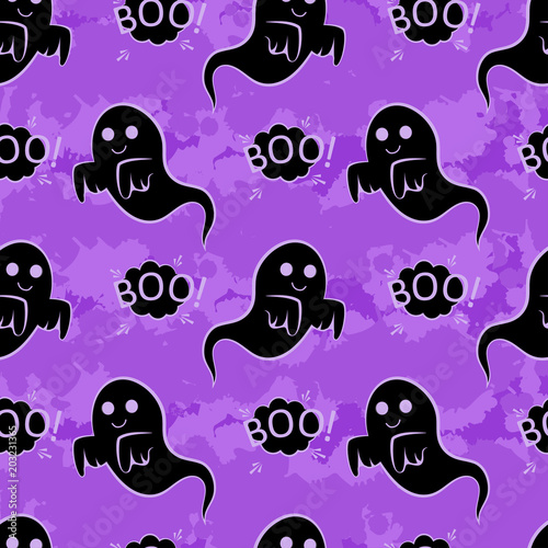 Abstract seamless halloween pattern for girls or boys. Creative vector pattern with ghost, cloud boo. Funny ghost wallpaper for textile and fabric. Fashion halloween style. Colorful bright picture