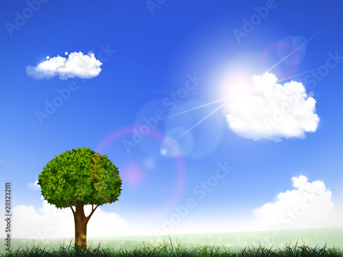 Natural background with clouds and sun