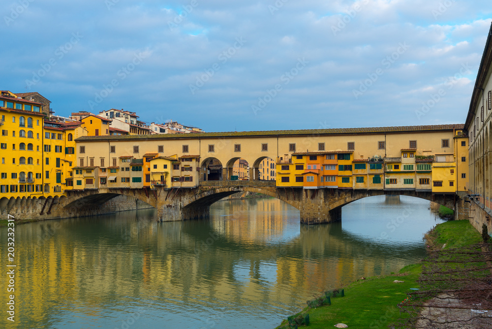 Ponte Vecchio Bridge over Arno river in Florence, Italy