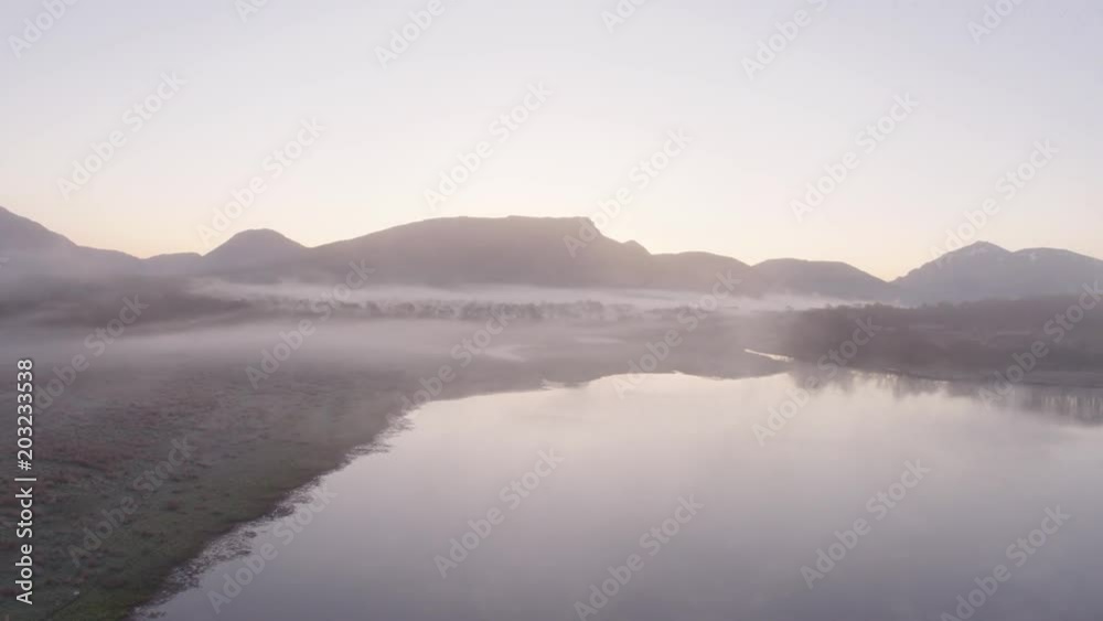 Low hanging mist over tree's near Kilchurn castle, Scotland Low hanging mist over tree's near Kilchurn castle, Scotland