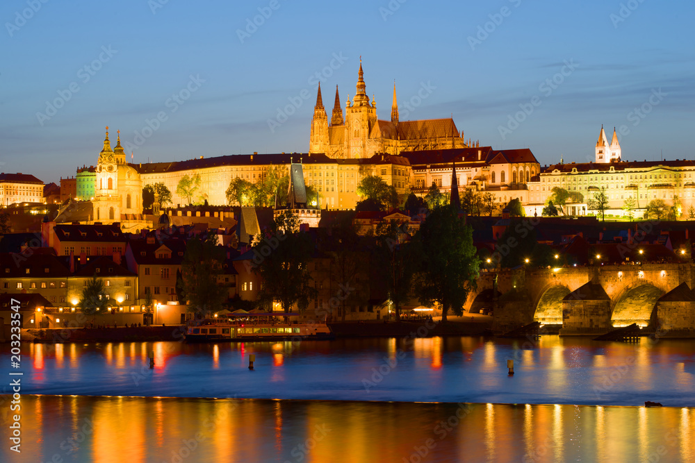 View of the Prague Castle on an April evening. Prague, Czech Republic