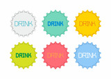 Colorful Bottle caps on white background. top view