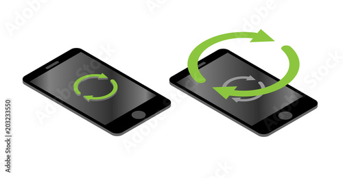 isometric smartphone icon, download progress, connecting