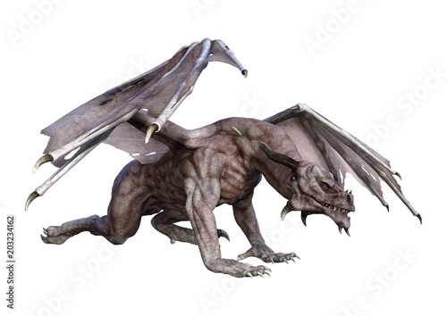 3D Rendering Fantasy Vampire Dragon on White