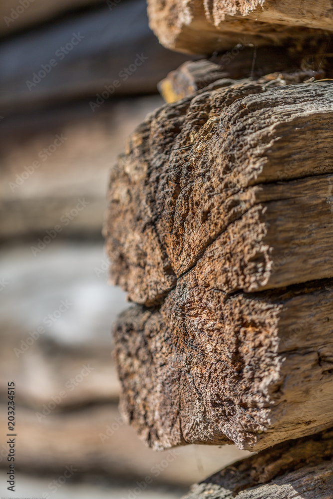 Close-Up Of Old wooden log house wall, background texture