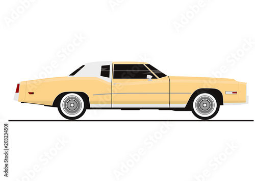 Sticker of vintage coupe car. Side view. Flat vector. © norsob