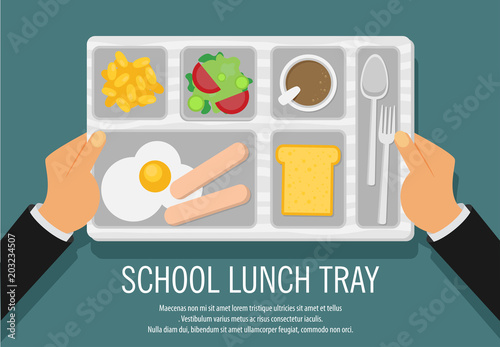 Hand Holding A School Lunch Tray Vector Illustration