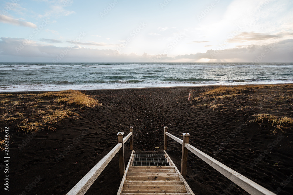 Iceland,exit on the black beach,  ocean