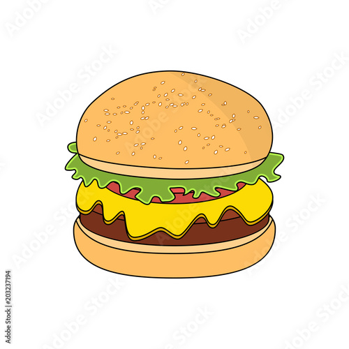 Vector burger or hamburger isolated on white background.