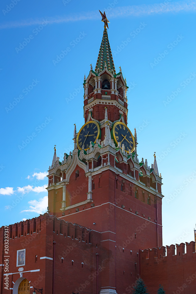 Moscow Lenin mausoleum in the Kremlin. Russia. Spasskaya tower of the Kremlin. Moscow Lenin mausoleum in the Kremlin. Russia. Spasskaya tower of the Kremlin.