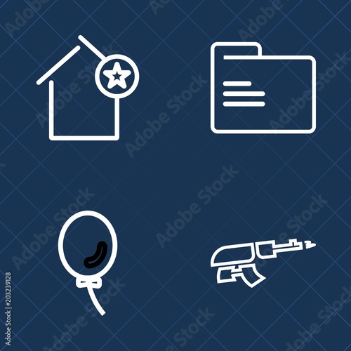 Premium set of outline vector icons. Such as construction, assault, document, rent, automatic, paper, residential, empty, decoration, white, air, holiday, information, blank, machine, weapon, house