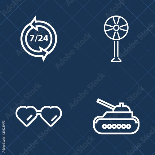 Premium set of outline vector icons. Such as propeller, electric, object, military, ventilator, summer, cool, style, air, white, service, wind, headset, armored, cooler, army, battle, gun, assistant