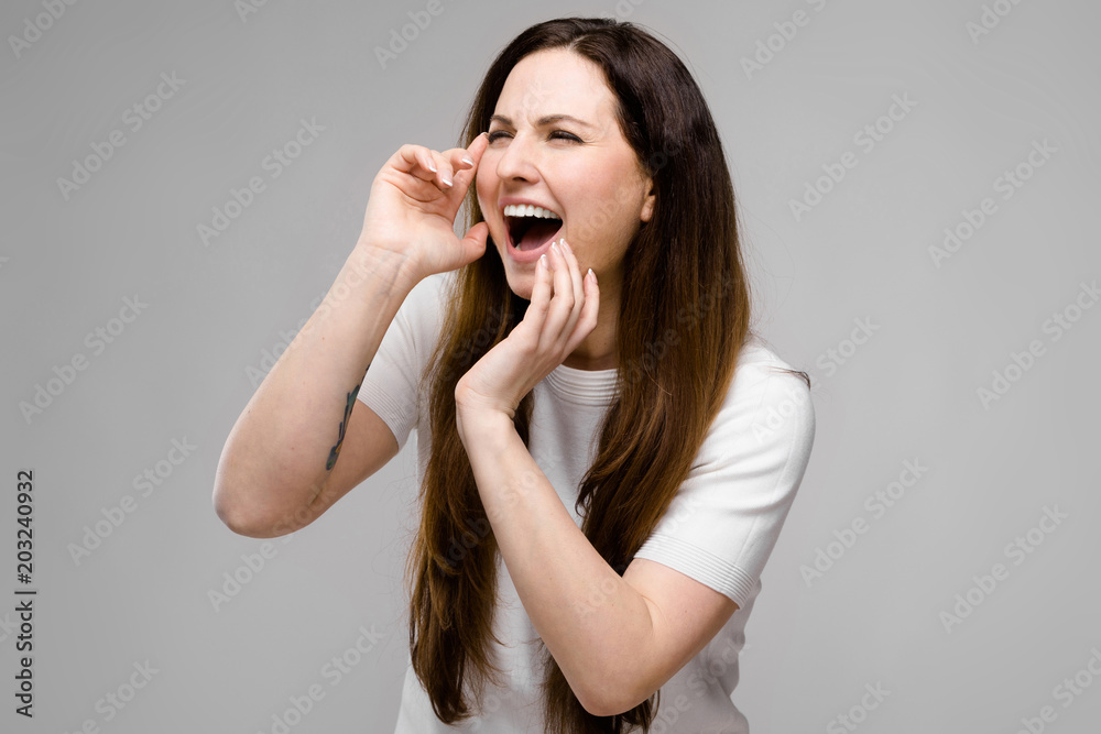 Fototapeta premium Attractive overweight woman laughing