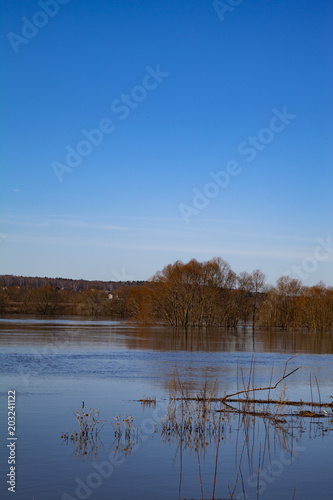 Beautiful spring landscape with a spilled river
