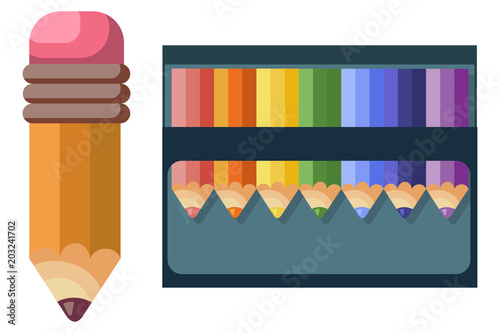 Colored pencils for school and drawing vector icons set isolated on white background.