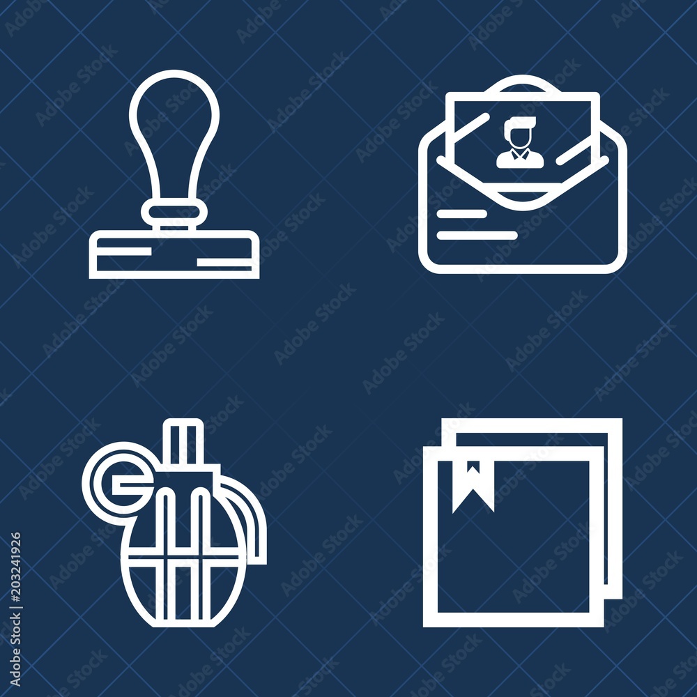 Premium set of outline vector icons. Such as identity, file, envelope, template, archive, weapon, interface, ammunition, blank, dangerous, branding, bomb, document, send, travel, company, violence Premium set of outline vector icons. Such as identity, file, envelope, template, archive, weapon, interface, ammunition, blank, dangerous, branding, bomb, document, send, travel, company, violence