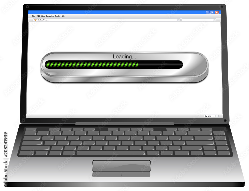Laptop computer with Loading bar - 3D illustration Laptop computer with Loading bar - 3D illustration