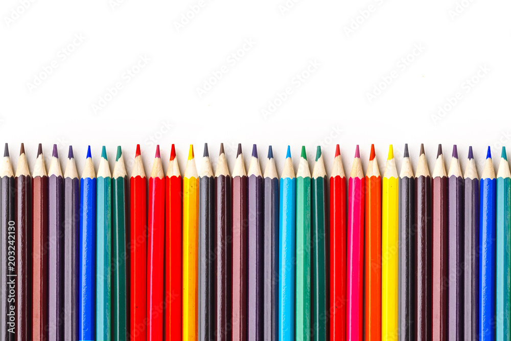 Set of colored pencils on white background. Isolated. Set of colored pencils on white background. Isolated.